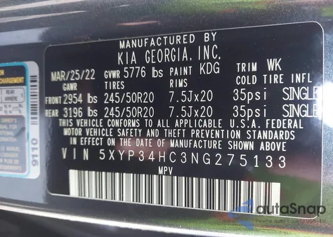 2022 Kia Telluride Ex z USA, uszkodzony, nr VIN 5XYP34HC3NG275133